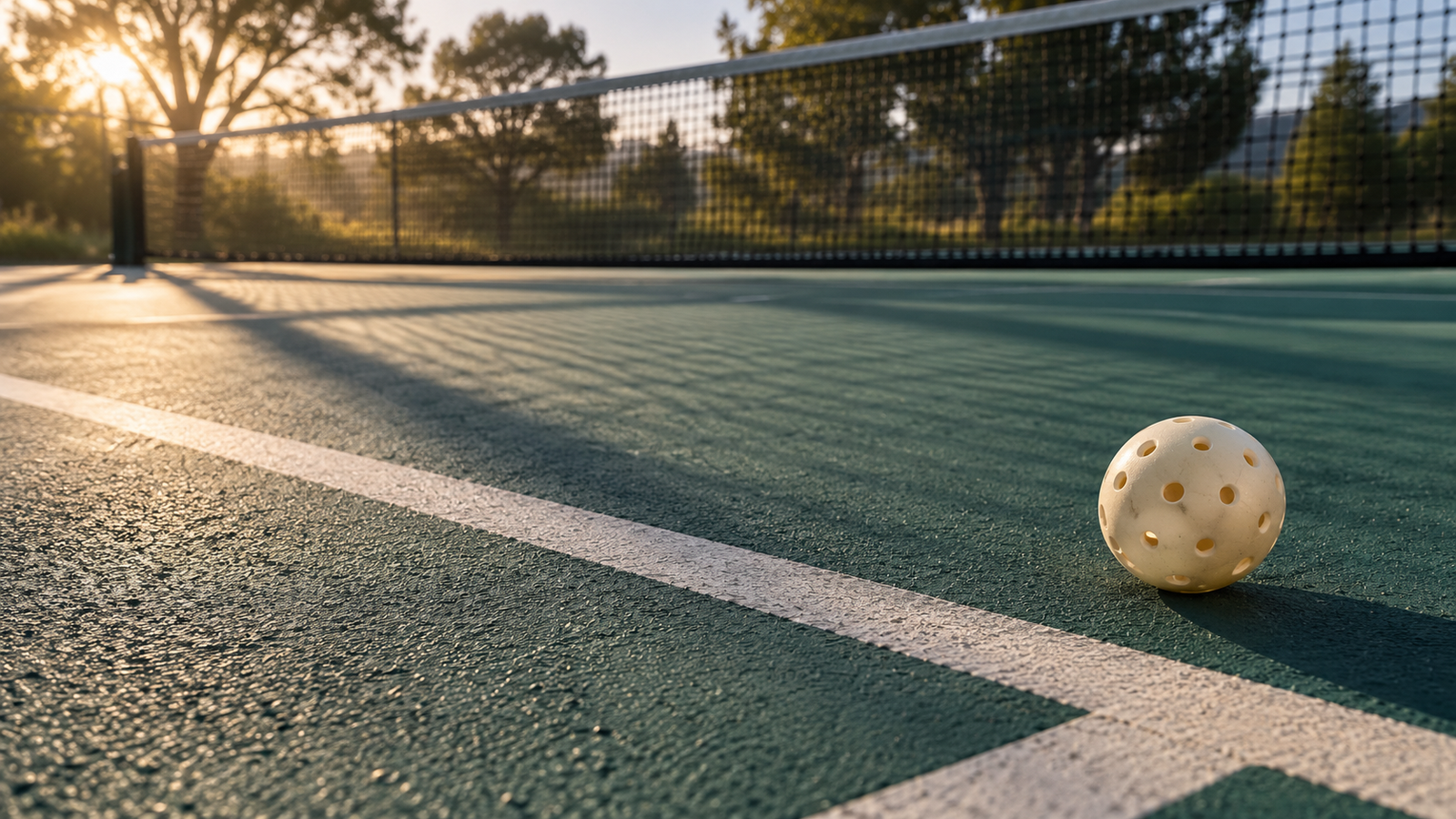 Morning light on an open pickleball court — brand campaign visualization